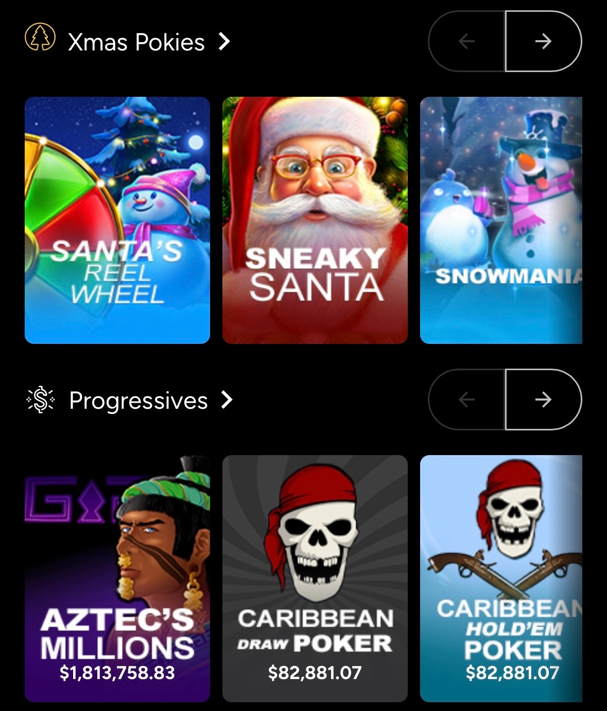 Ozwin Casino Christmas pokies and progressive jackpots like Sneaky Santa and Aztec’s Millions